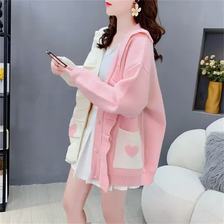 设计感木耳边针织开衫女春秋2023新款宽松慵懒风洋气减龄毛衣外套图片