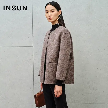 INSUN恩裳线上专选冬季羊毛纹理短双面呢外套商品大图