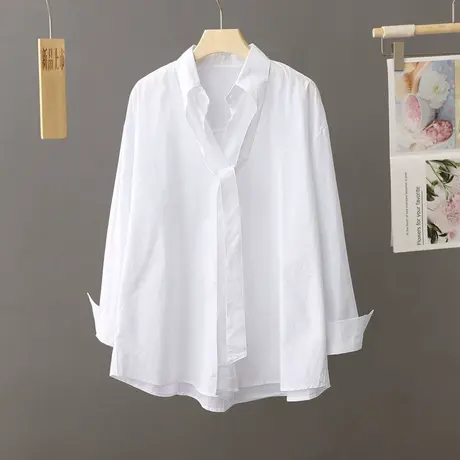设计感小众白色衬衫女宽松中长款2024春秋季新款时尚上衣长袖衬衣图片