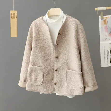 羊羔毛外套女新款2024爆款秋冬短款名媛复古高级感加厚棒球服上衣商品大图