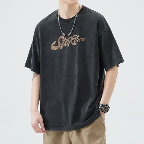 夏季印花圆领短袖T恤男士体恤衫潮牌男装上衣服纯棉夏款痞帅夏天图片