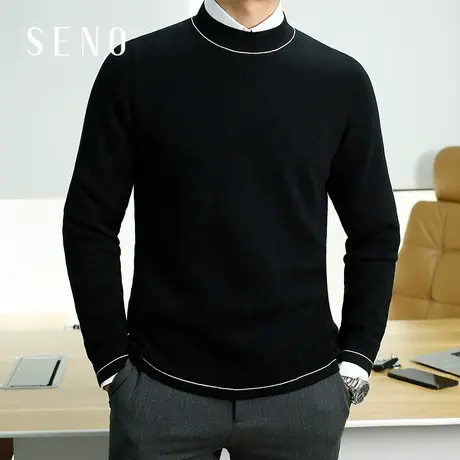 秋季新款男士毛衣长袖圆领套头商务休闲黑色毛衫韩版修身针织衫男商品大图