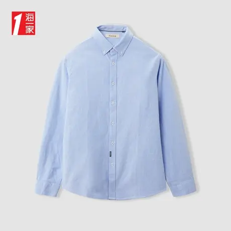 海一家简约花纹长衬2023冬季新款扣领尖领舒适长袖衬衫男图片