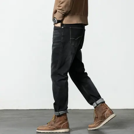 秋冬新款大码牛仔裤男加肥加大宽松直筒休闲弹力大号肥佬胖人裤子图片