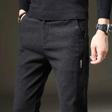 春季毛呢裤子男士休闲长裤直筒宽松商务西裤春秋冬款春装中年爸爸商品大图