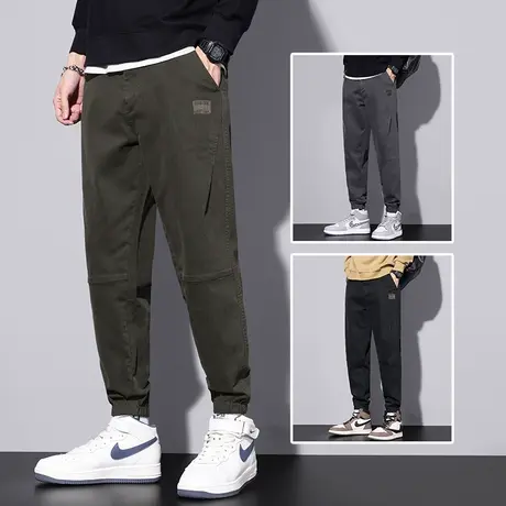 夏季九分军绿色束腿工装男装春季春秋款束脚休闲裤男士百搭男裤子商品大图