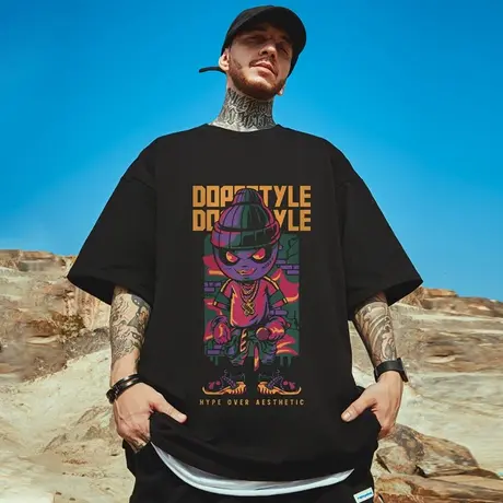 oversize美式港风潮牌大码胖子男装国潮宽松短袖T恤潮流ins半袖夏商品大图