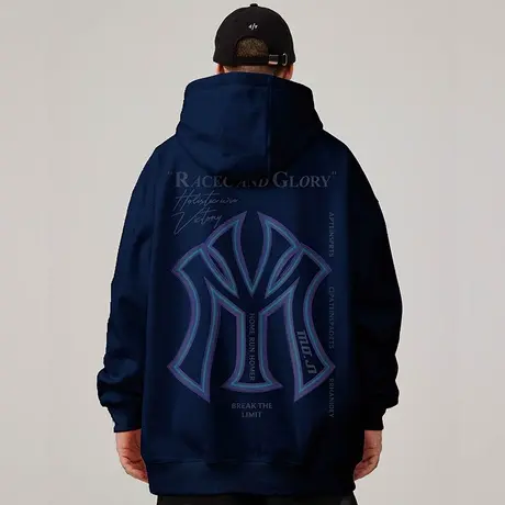 大码连帽美式重磅复古胖子男装潮流宽松卫衣加绒春秋冬款男生外套商品大图