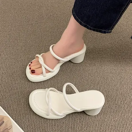 法式晚风拖鞋女外穿2023新款夏季百搭小众高级感仙女粗跟高跟凉拖商品大图