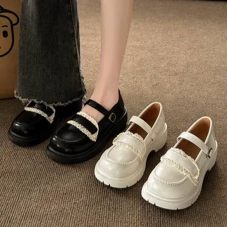女鞋法式复古英伦风白色小皮鞋女2023春夏季制服厚底玛丽珍jk单鞋商品大图