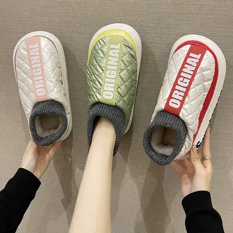 羽绒布包跟棉鞋女居家冬季防水保暖防滑厚底加绒可外穿冬天棉拖鞋商品大图