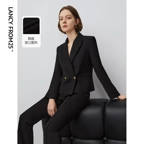 朗姿复古气质职业通勤黑色西装外套2024年春季新款短款西服上衣女图片