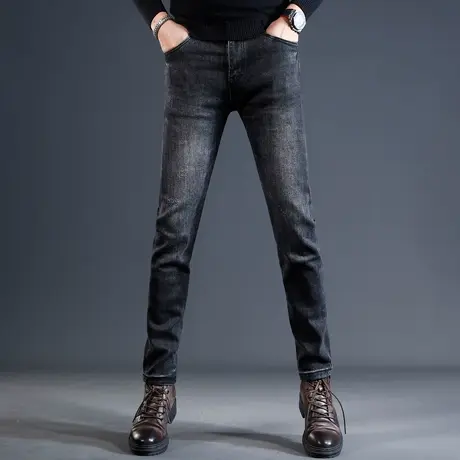 香港高端黑色牛仔裤男秋冬款修身小脚2023新款潮牌轻奢水洗男裤子商品大图
