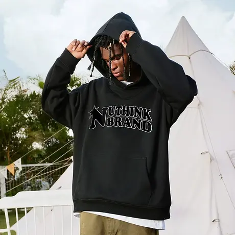 Nuthink加绒加厚保暖420g重磅卫衣美式连帽男宽松情侣春季外套潮商品大图