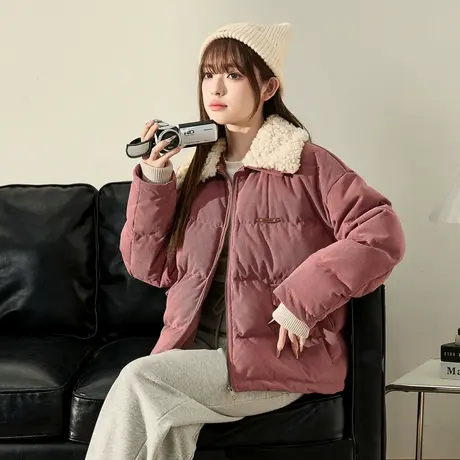 唐狮2023年秋冬新款棉衣女灯芯绒短款翻领宽松保暖百搭上衣12.26图片