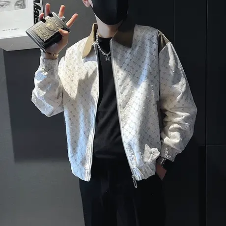 春秋季机车外套痞帅高级感满拼色ins潮牌秋装发型师夹克个性上衣图片