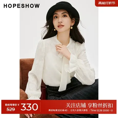 红袖正肩蕾丝边单排扣衬衫hopeshow2024春新款法式气质飘带上衣女商品大图