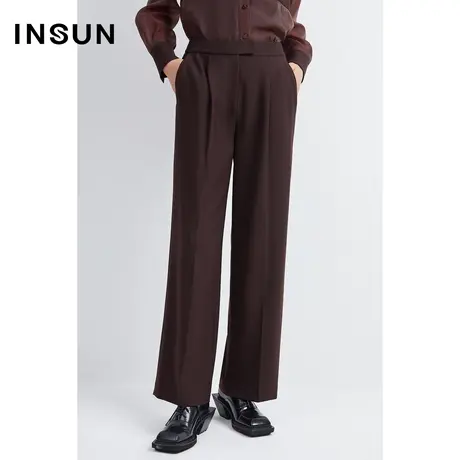 INSUN恩裳冬季四面弹力休闲垂坠直筒裤图片