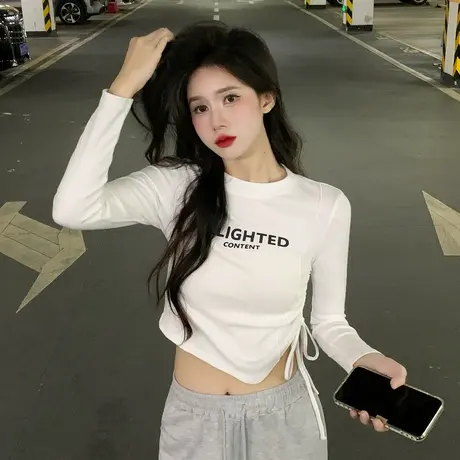 唐狮甜辣短款上衣女小衫新款爆款时尚洋气白色打底衫女内搭1.4商品大图
