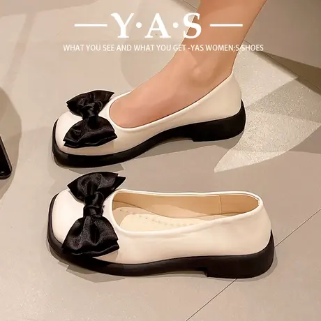 蝴蝶结小皮鞋女鞋春秋2024新款低跟气质玛丽珍鞋孕妇平底船鞋瓢鞋商品大图