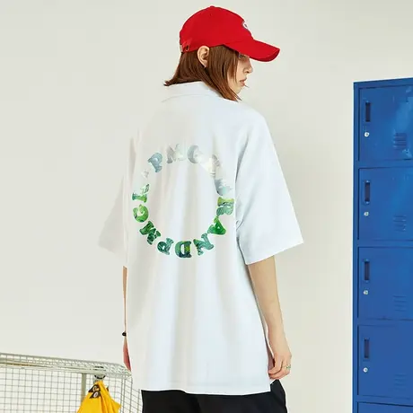 Nuthink夏季潮流字母翻领Polo衫男潮牌ins美潮小众情侣宽松半截袖商品大图