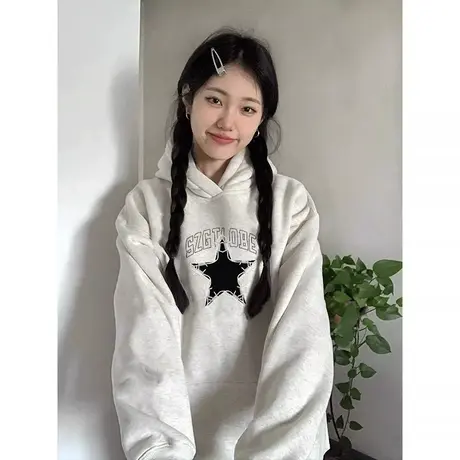 连帽卫衣女春秋季薄款高级感美式复古慵懒风oversize潮牌外套上衣图片