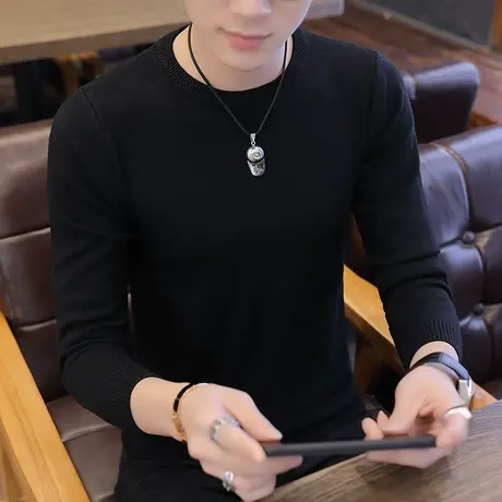 针织衫男圆领长袖T恤毛衣男士2023秋冬季新款潮流打底衫毛线衣服商品大图