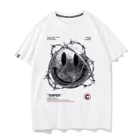 秀洛星球笑脸衣服夏季新款宽松潮流体恤半袖潮牌纯棉短袖T恤男TEE商品大图