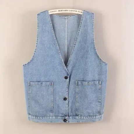 牛仔马甲女宽松2024春秋新款百搭长款显瘦V领无袖外套背心大口袋商品大图