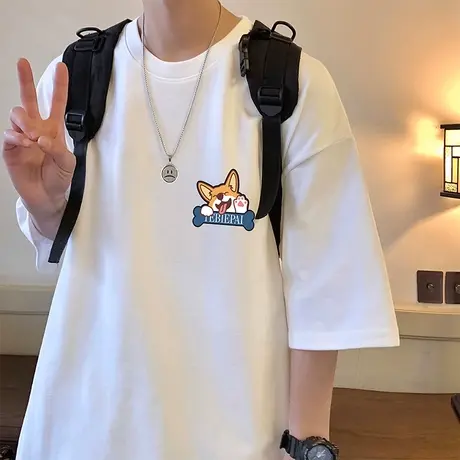 夏季2024新款纯棉重磅短袖T恤男美式卡通港风休闲圆领半袖体恤衫商品大图