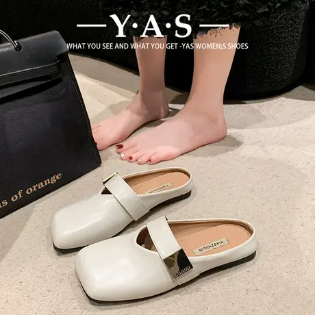 软底包头半拖鞋女外穿2024春夏新款一脚蹬平底勃肯鞋方跟豆豆鞋潮商品大图