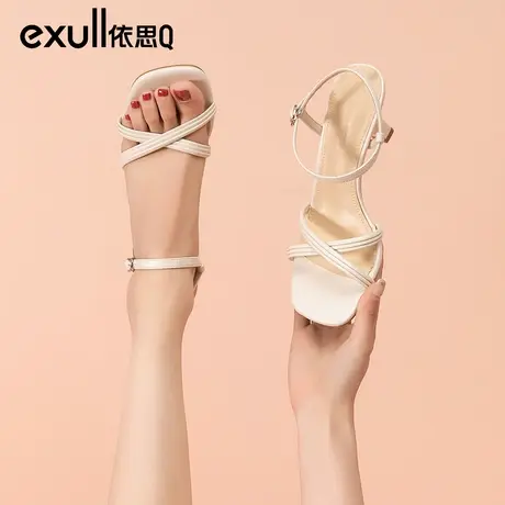 依思q今年新款凉鞋女款2024新款一字式扣带露趾高跟鞋夏女高级感图片