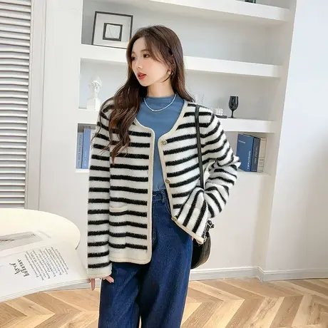 条纹针织开衫23年冬新款气质韩版商品大图