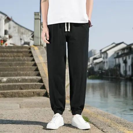 裤子男士夏季薄款宽松潮流休闲裤春秋纯棉运动裤潮牌九分裤束脚裤商品大图