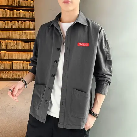 长袖衬衫男士春秋衬衣韩版潮流休闲宽松寸衫2023新款百搭外套帅气商品大图