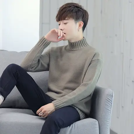 半高领毛衣男冬季宽松加厚中领针织衫男纯色修身长袖韩版打底衫潮商品大图