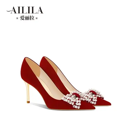 爱丽拉红色秀禾婚鞋女2023新款矮子乐中式新娘高跟鞋不累脚高级感商品大图