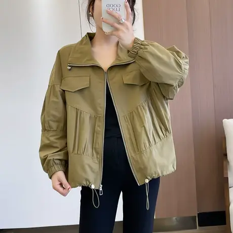 2023春秋季新款洋气百搭短款夹克女士韩版设计感褶皱休闲百搭外套图片