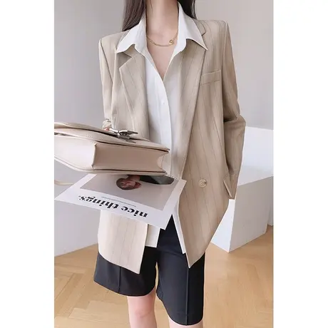 新款条纹西装外套女韩版英伦风西服女设计感小众休闲春秋上衣图片