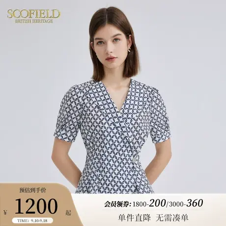 Scofield法式V领绳索印花休闲通勤收腰优雅衬衫女装2023夏季新款商品大图