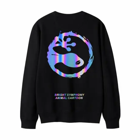 潮牌港风炫彩反光卫衣男女情侣装圆领宽松纯棉上衣工作衫班服定制商品大图