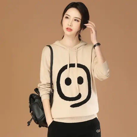 韩潮袭人连帽宽松休闲加厚套头毛衣女2023冬季新款百搭针织衫上衣图片