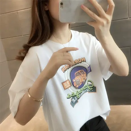 2023年夏季装新款洋气减龄印花短袖t恤女宽松打底衫显瘦百搭上衣商品大图