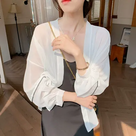 纯色薄款雪纺防晒开衫女2023夏季新款白色仙气披肩防晒衣空调衫图片