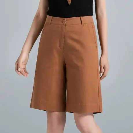 冰丝棉麻五分裤女夏季薄款直筒中裤2023新款宽松休闲阔腿亚麻短裤商品大图