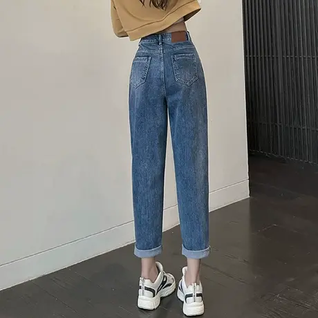 浅色牛仔裤女高腰春装2023年新款宽松显瘦直筒小脚哈伦萝卜老爹裤图片