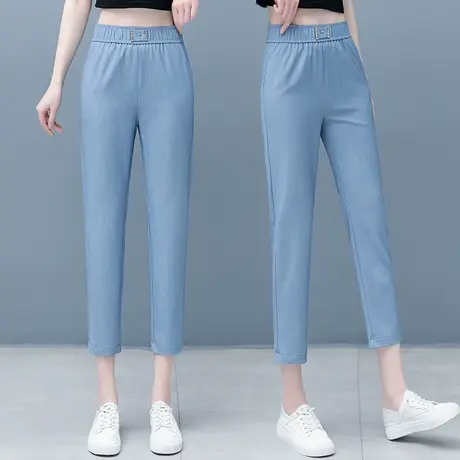 天丝哈伦牛仔裤女2023年新款韩版高腰显瘦八分裤小个子修身直筒裤商品大图