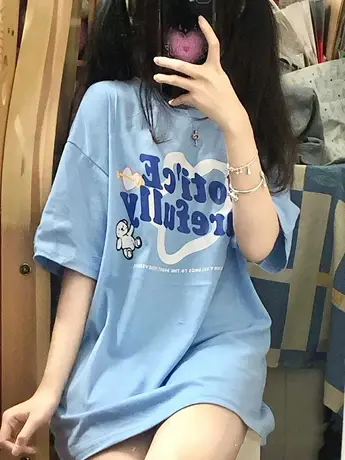 短袖t恤女2022早春新款大码宽松韩版ins设计感小众chic港味上衣服商品大图