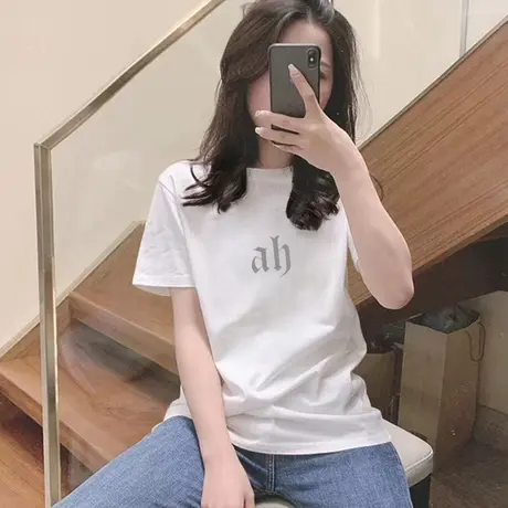 韩版正肩短袖t恤女上衣2023新款高级气质潮牌半袖纯棉白色体恤衫商品大图