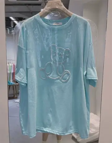 短袖t恤女2021夏季新款韩版ins潮烫钻小熊宽松显瘦洋气减龄上衣服商品大图